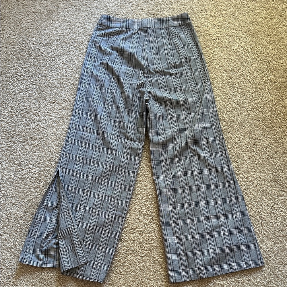 High-Rise Wide Leg Plaid Pants - Gray - Picture 3 of 7